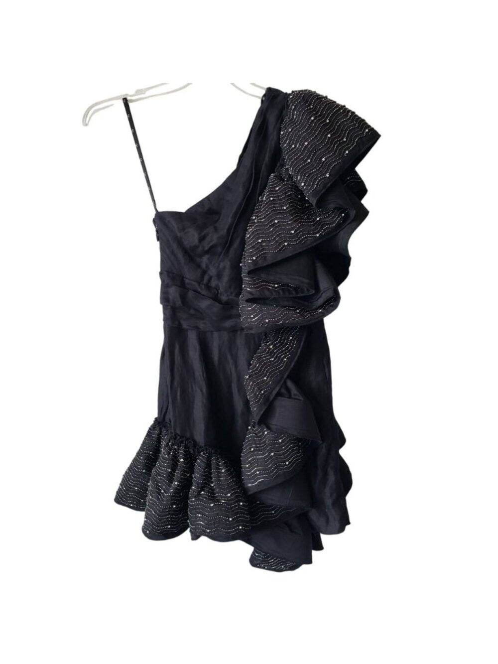 Aje $1498 Black Crystal Ruffle One Shoulder Mini Dress Cocktail Wedding Guest - Picture 4 of 16
